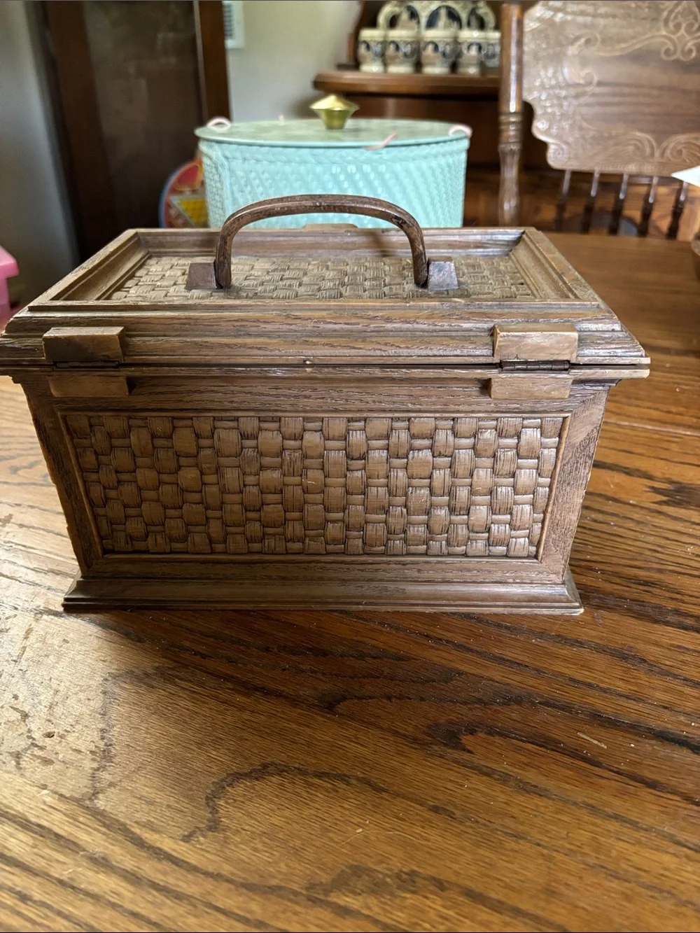 Faux Wood Woven Sewing Box